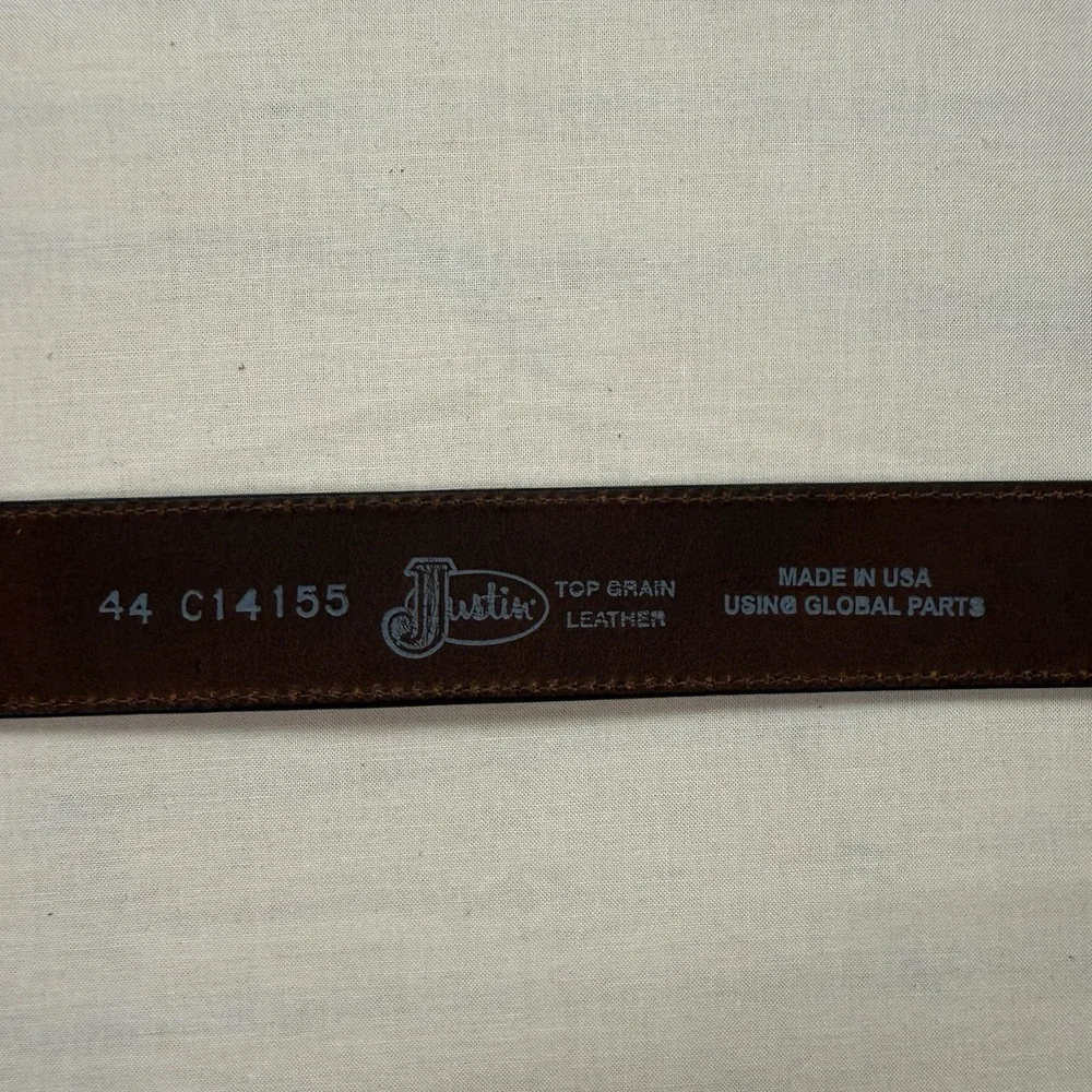 Justin Ebony C14155 Men’s Brown Top Grain Leather Belt Size 44 NEW USA